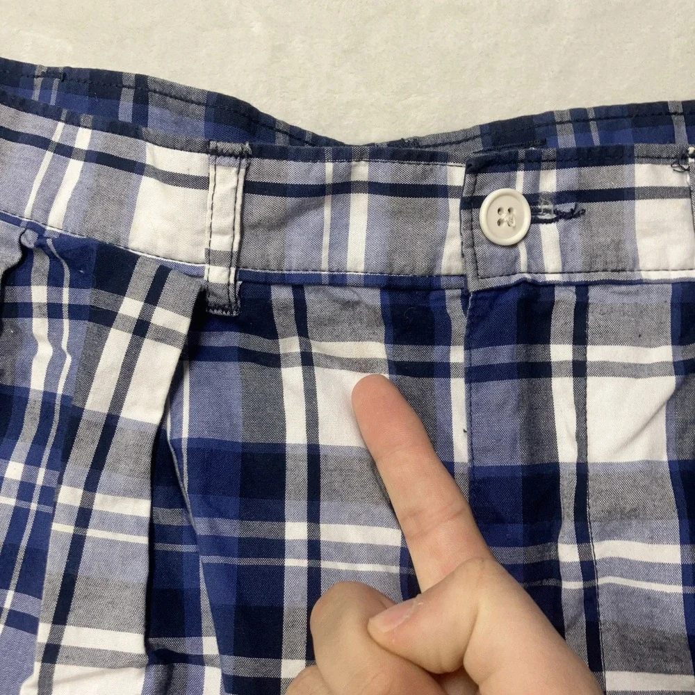 Vintage Polo Ralph Lauren Shorts Plaid Double Pleated Pony Logo Blue Mens Fit 32